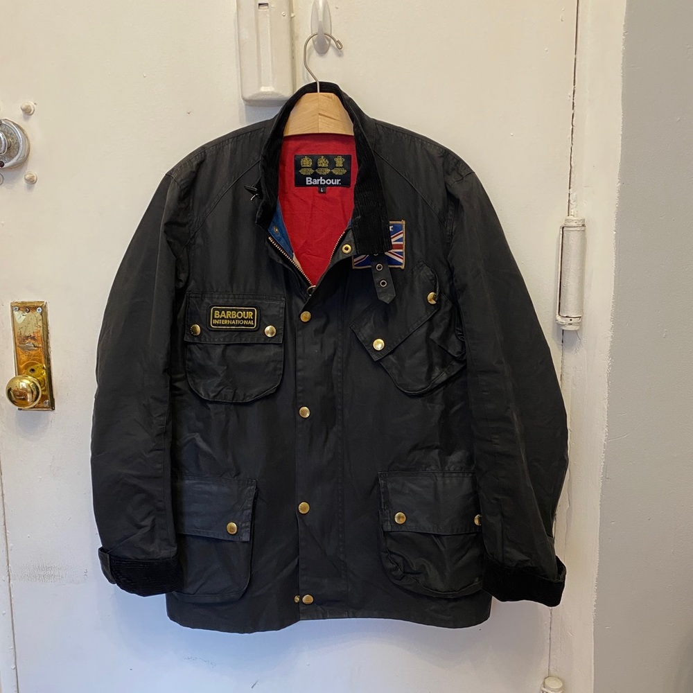 BARBOUR England Union Jack Waxed Cotton Jacket Black - Size Large
